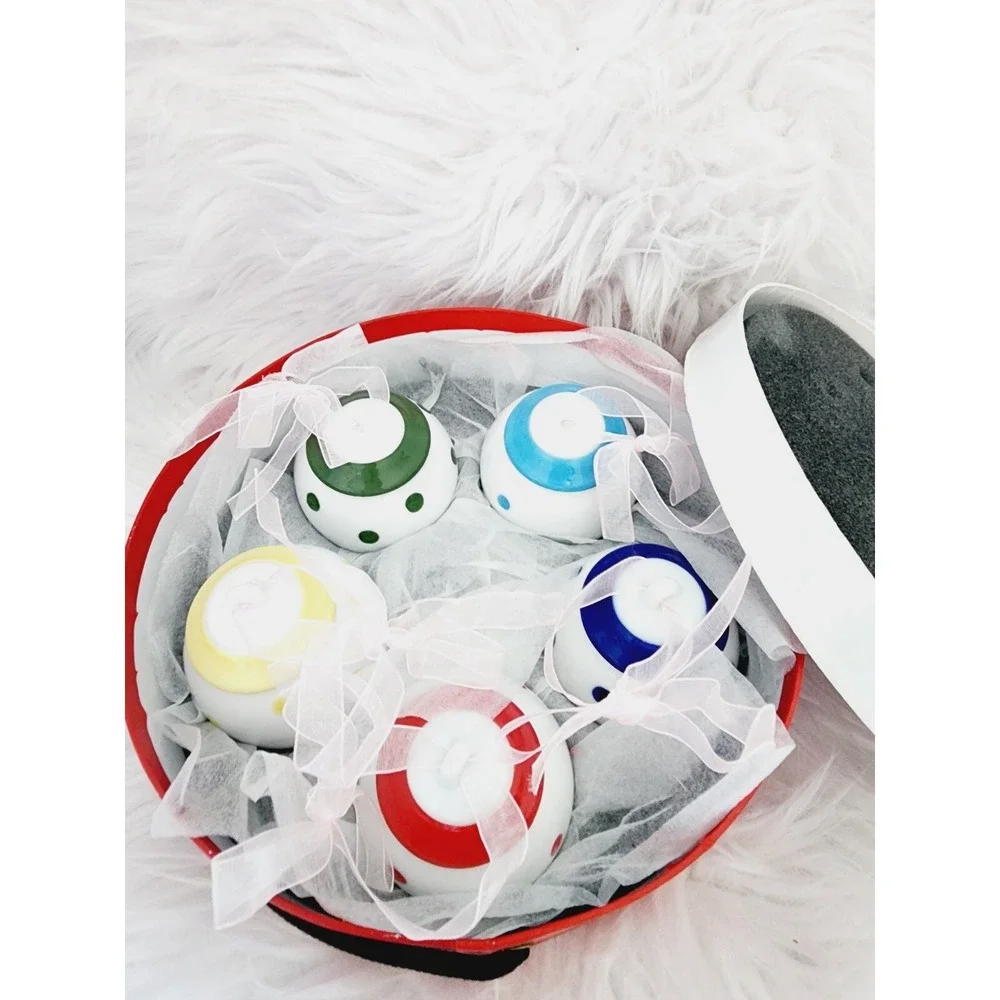 Polka Dot Christmas Tree Ornaments In Box Set‎ Of 5